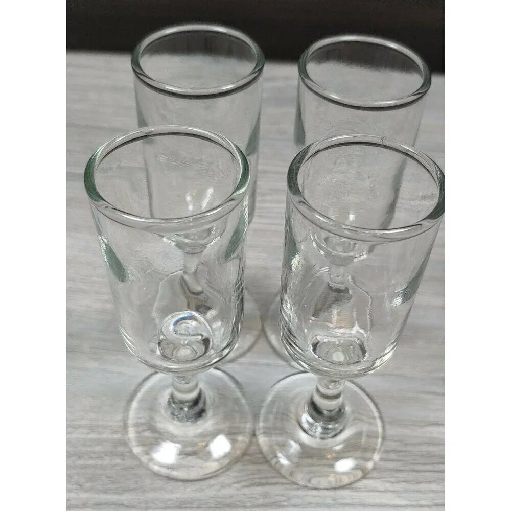 Clear Champagne Cordial Flute Shaped Glasses Short Stemmed Set of 4 Vintage